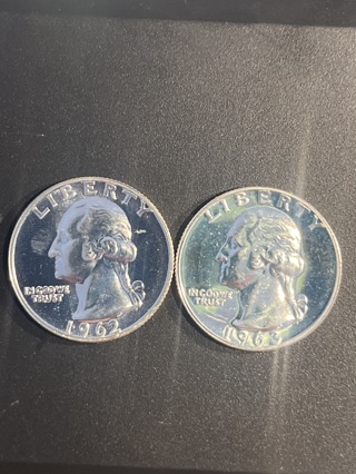 2 1963 Proof Silver Quarters 