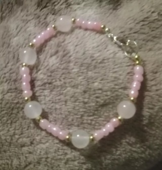Pink glass bead ɓracelet 6"'7"