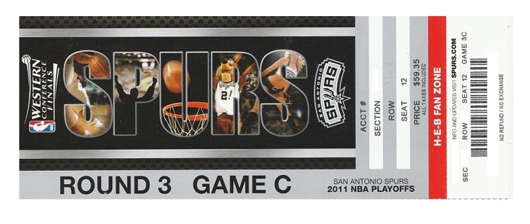 SAN ANTONIO SPURS FULL TICKET STUB 