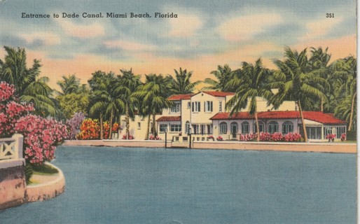 Vintage Used Postcard: gin y: 1941 Dade Canal Entrance, Miami Beach, FL