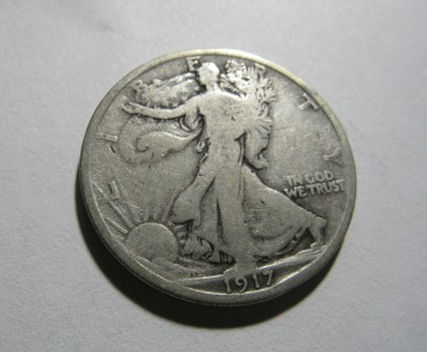 ✶✶ 1917 WALKING LIBERTY HALF DOLLAR VG ✶✶ **90% SILVER**