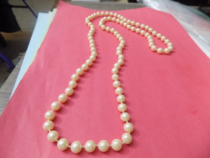 Necklace long strand medium size white pearl beads
