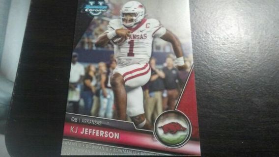 2023 BOWMAN CHROME ROOKIE KJ JEFFERSON ARKANSAS RAZORBACKS FOOTBALL CARD# 97