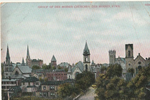 Vintage Unused Postcard: gin k: Group of Des Moines Churches, Iowa