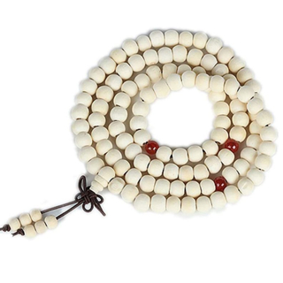 108 bead sandalwood yoga mala bead bracelet off white and red