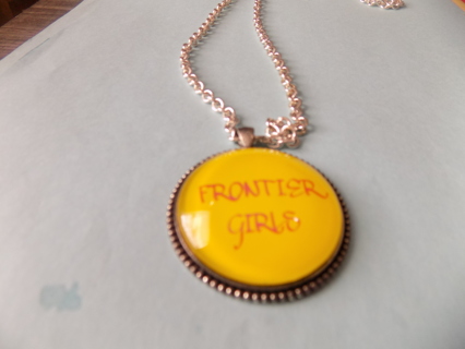 Extra long Frontier Girls yellow medallion necklace # 1163 large link chain and lobster catch