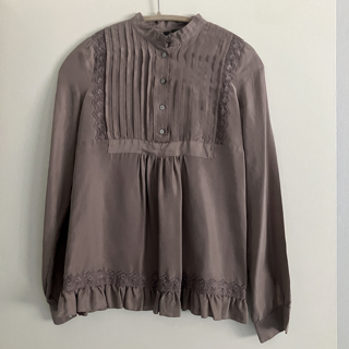 Benetton 100% silk Victorian blouse dusty lavender GIRLS size 2XL fits women S