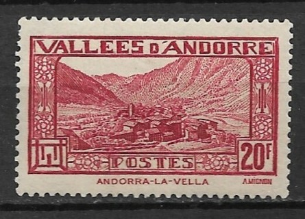 1932 Andorra (French) Sc63 20F Old Andorra MH