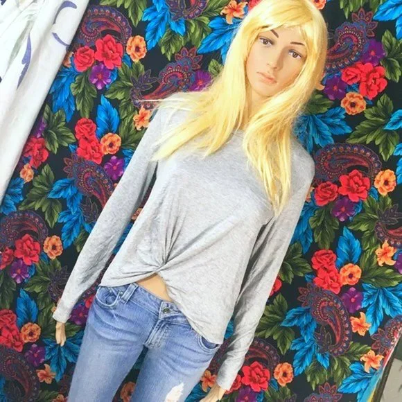BRAND NEW FIXED KNOT TOP SHIRT LONG SLEEVE FASHION (SILVER) FREE SHIPPING