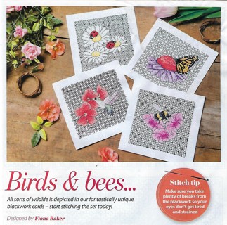 NEW CROSS STITCH PATTERN~4 CARDS WITH CUTE GARDEN HELPERS~BLACKWORK~FREE SHIP