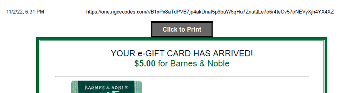 5 dollar eGift card for Barnes & Noble