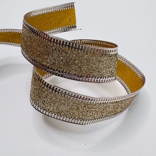 Gold Glittery Wire Edge Ribbon 