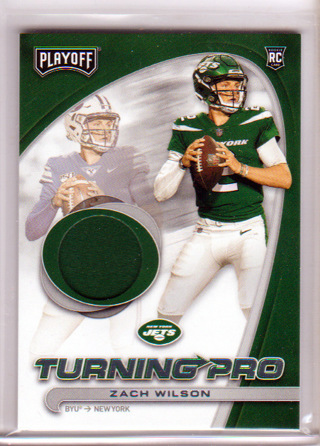 Zach Wilson, 2021 Panini Playoff Turning Pro RELIC ROOKIE Card #TP-ZWI, New York Jets, (L3