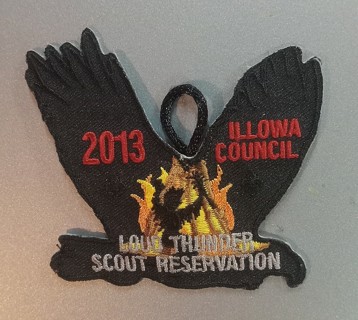 2013 Illowa Council Loud Thunder Scout Reservation patch with button loop