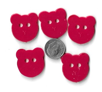 5 Teddy Bear Head Buttons -  Red