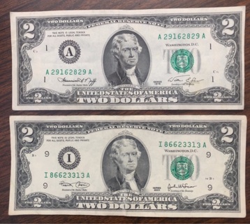 Two $2 bills