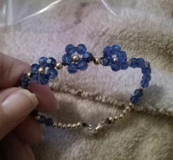 Dark blue flower crystal beaded bracelet