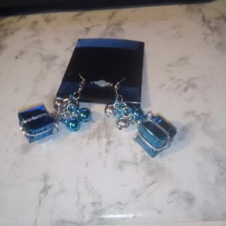 Blue and Silver Tone Christmas Earrings