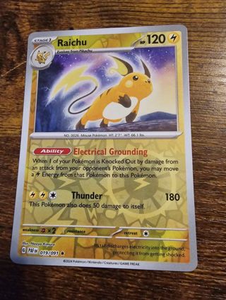 Pokemon Raichu reverse holo rare card 019/091