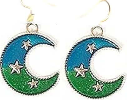 GP ENAMEL GREEN TWO-TONE MOON EARRNGS. (PLEASE READ DESCRIPTION