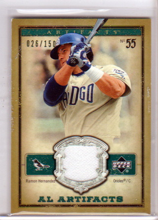 Ramon Hernandez,  2006 Upper Deck Artifacts RELIC Card #AL-RH, Baltimore Orioles, 026/150, (L3