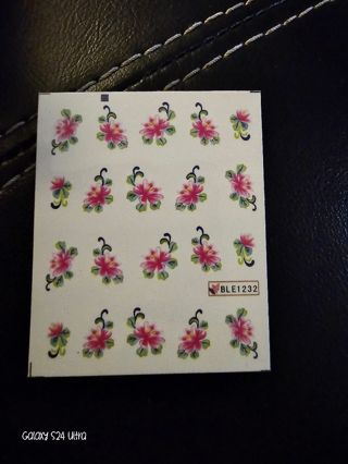 Pink flowers nail tattoos stickers #4