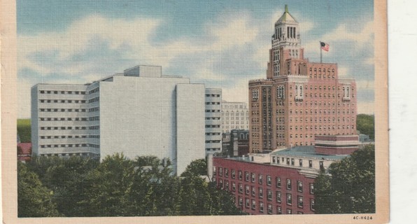 Vintage Used Postcard: Linen: New Mayo Clinic Building & Old Mayo Builing, Rochester, MN