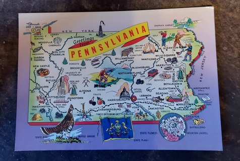 Pennsylvania State Map Postcard 