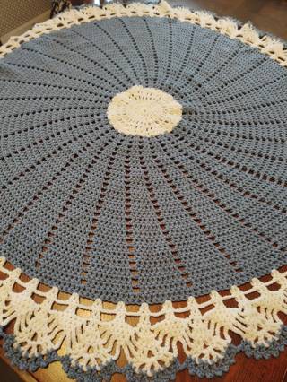 Hand Crocheted Round,Lacy Colonial Blue and White Afghan