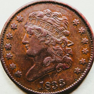 1833 Half Cent, Used, Classic Head, Genuine, Very little Wear, Insured, Refundable,  Ships FREE