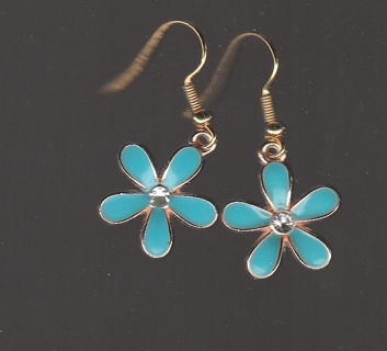  GP Enamel Blue Rhinestone Flower Earrings (PLEASE READ DESCRIPTION)