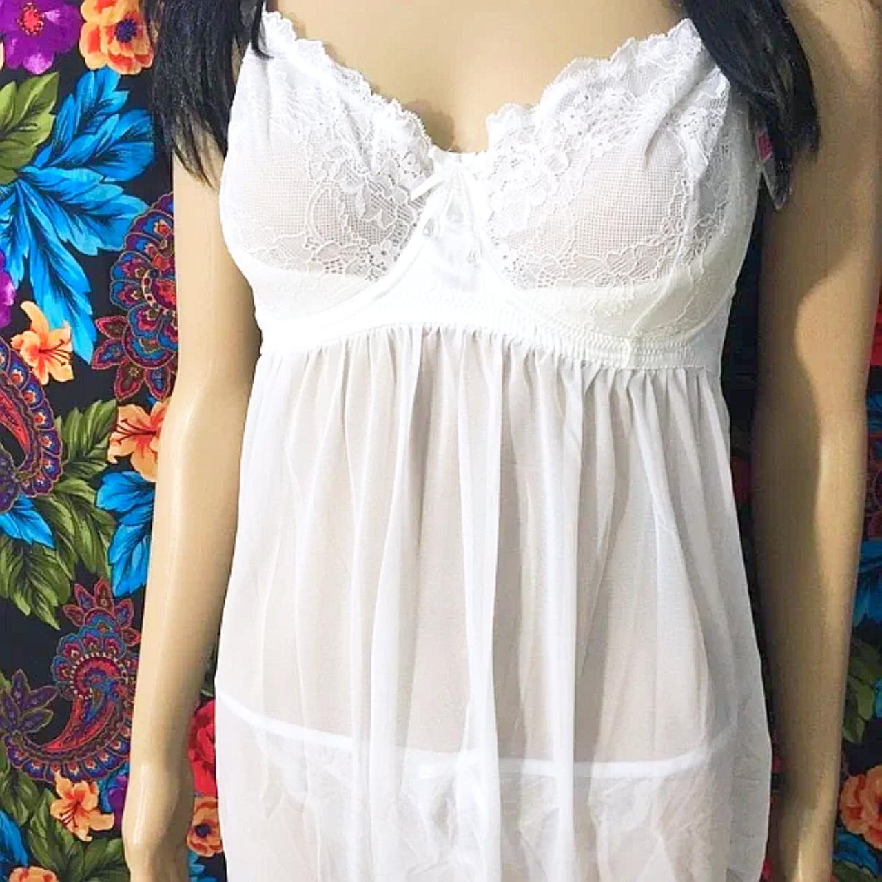 NEW WOMEN'S NIGHTY LINGERIE SIZE 32G 4D BOW DANGLE ACCENT FRILLY IVORY WHITE