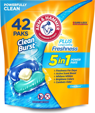 [NEW] Arm & Hammer Clean Burst 5-in-1 Laundry Detergent Power Paks, High Efficieny (HE), 42 Count