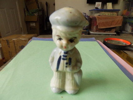 4 1/2  inch vintage Dutch Boy porcelain figurine blue and white outfit and hat