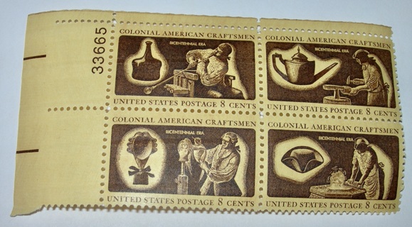 Scott #1456-59 Colonial Craftsmen, Pane of 4 Useable 8¢ US Postage Stamps
