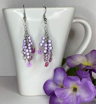 Purple Bead And Sequin Dangle Earrings 