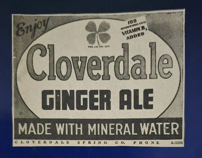 One Cloverdale Ginger Ale Newspaper Ad