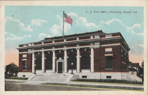 Vintage Used Postcard: Y: 1922 US Post Office, Pittsburg, KS