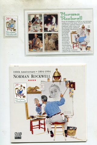 1994 Norman Rockwell USPS Folio w/Souvenier Sheet & Stamp