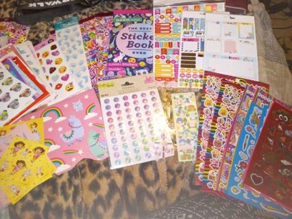 Stickers galore over 60 sheets plus sticker books most new some used no refunds plus bonus