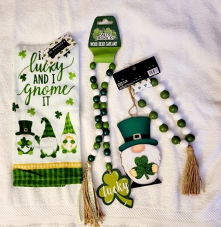 Kitchen Shamrock Dish Towel 2 Sets of Beads Short & Long 1 Hanging Gnome