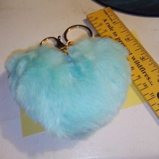 Fuzzy Light Blue Heart Key Chain