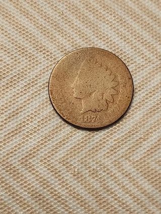 1874 Indian head one cent piece