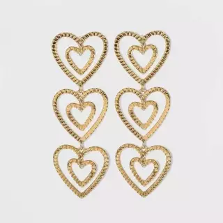 SUGARFIX by Baublebar Stacked Gold Heart Drop Earrings - Gold