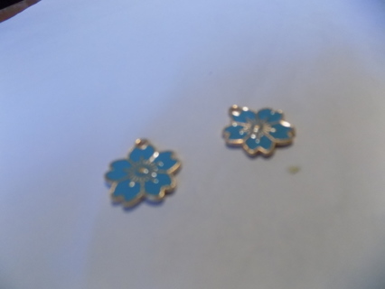 Pair of blue clossioned enamel split 5 petal flower charms great for earrings