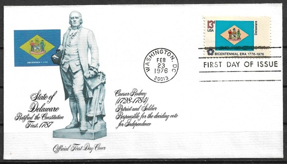 1976 Sc1633 Bicentennial State Flags: Delaware FDC