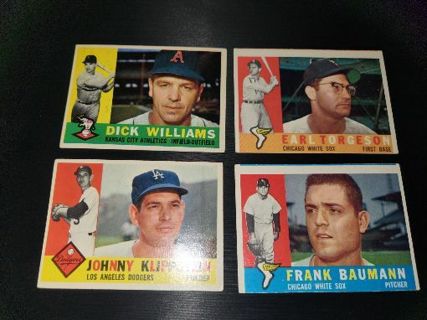 1960 Topps Baseball 4 card lot #188,191,299,306 EX condition, Free Shipping!
