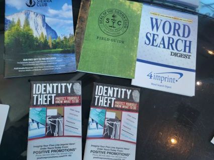 LOT OF 5 IDENTITY THEFT & SIERRA CLUB BOOKLETS AND WORD SEARCH/4 IMPRINT PROMO