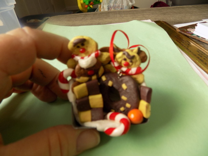 Polymar clay cookies & gingerbread men in silver metal tin ornament