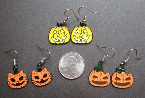 3 Pair of Halloween Pumpkin Earrings